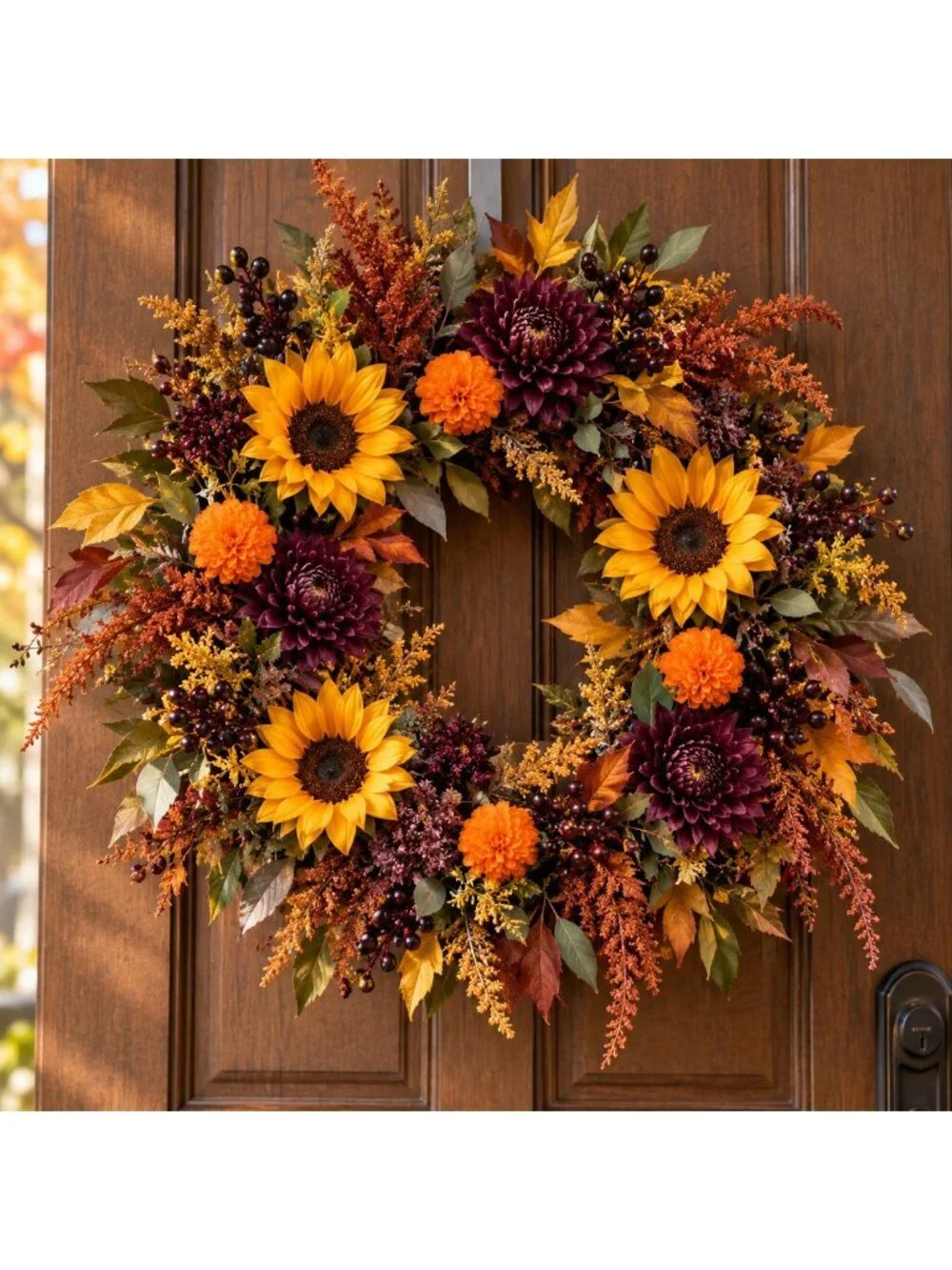 Pumpkin Orange Mini Pom Pom Mums, 4 Stem Artificial Faux Flower Bunch, Fall